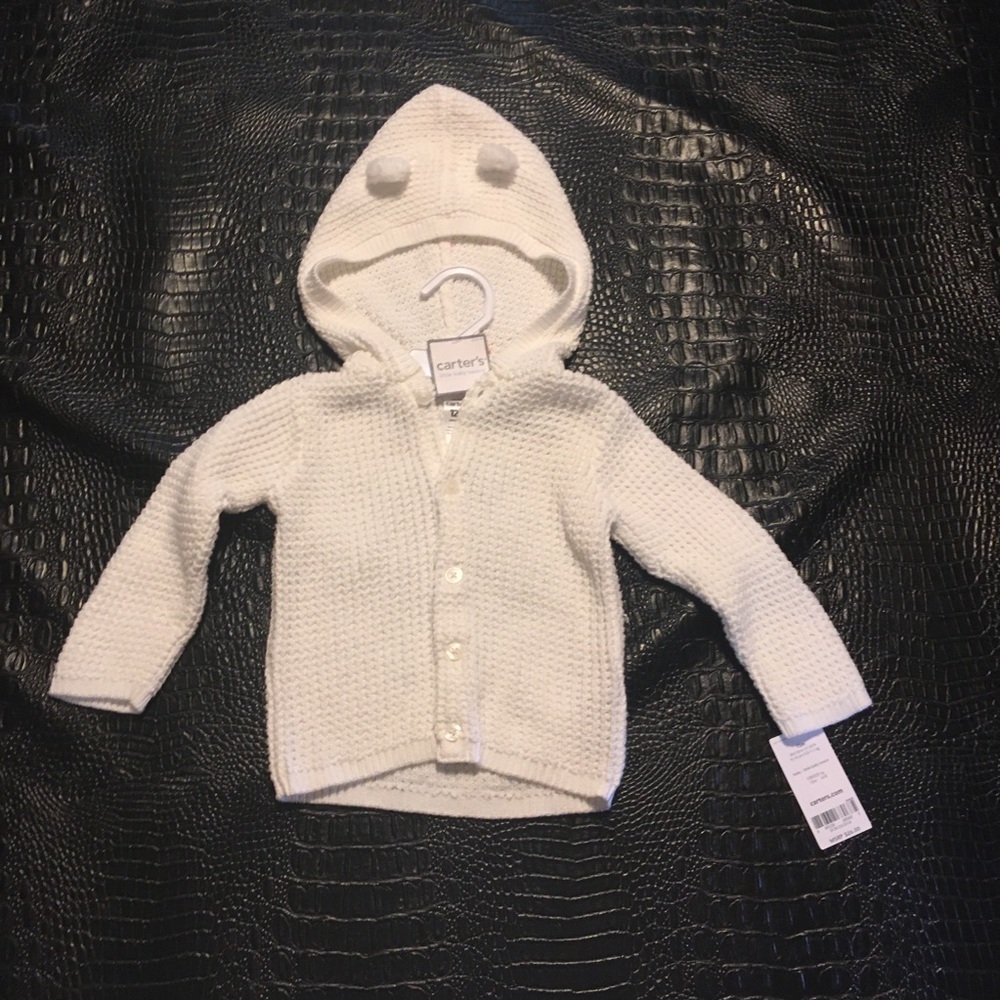 White baby button up sweater